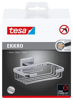 Produktbild von Tesa ekkro Seifenablage (NICHT BOHREN hochglanzverchromt, inkl. Klebelösung, hohe Haltekraft (bis 6kg), 50mm x 135mm x 118mm) 40241-00000