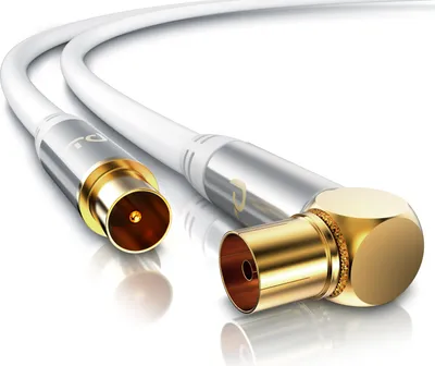 Produktbild von Primewire Antennenkabel gewinkelt - Koaxialkabel - Koax Kupplung 90° Winkel zu Stecker gerade - HDTV 75 Ohm - weiß - 10 m