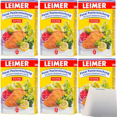 Produktbild von Leimer Panat fix&fertig Paniermischung mit feinen Gewürzen und Ei 6er Pack (6x200g Packung) + usy Block