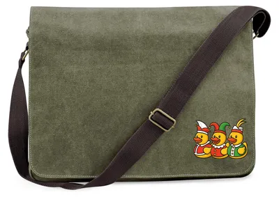 Produktbild von Huuraa Umhängetasche Quietscheente Dreigestirn Gummiente Karneval 14 Liter Military Green Canvas Laptoptasche Geschenkidee