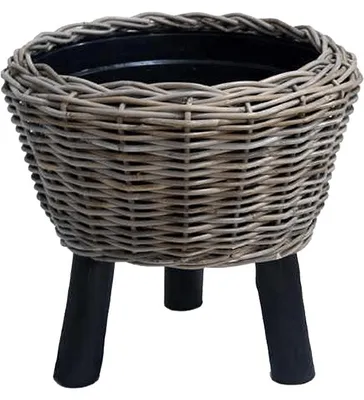 Produktbild von Van der Leeden Obal Trockenbehälter Obal Rattan – Rund mit schwarzen Füßen, Durchmesser 48 cm