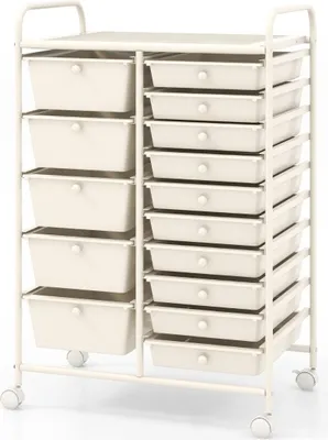 Obrázek produktu pro Mobilní úložný vozík s 15 stohovatelnými zásuvkami, bílý