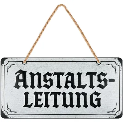Produktbild von LANOLU Retro Blechschild Anstaltsleitung, lustiges Türschild Metall mit Jutekordel, 16x32 cm