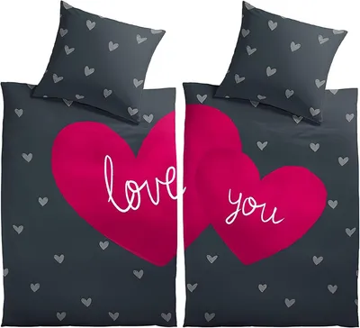 Produktbild von 4 teilig Partner Bettwäsche 135x200 cm Herzen Love you rot anthrazit Microfaser