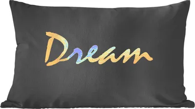 Produktbild von MuchoWow® Zierkissen Sofakissen Wohnzimmer Dekokissen 60x40 cm Zitat - Traum - Schwarz - Gold - Kopfkissen - Polster mit Foto