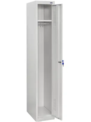 Zdjęcie produktu dla Szafa Metalowa Ubraniowa Wąska 25cm| UHL-MASH SOM-250/1 Jednodrzwiowa 180x25x50cm Półki: góra BHP Pracownicza Do szatni Klucz Wentylacja Szara