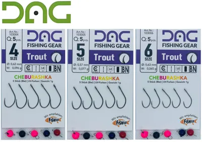 Produktbild von DAG Trout Hook barbless + Cheburashka Blei - 5 Forellenhaken, Größe:5