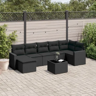 Produktbild von Modernen Stil 8-tlg. Garten-Sofagarnitur mit Kissen Schwarz Poly Rattan DE7447