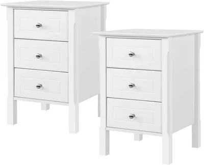 Produktbild von Nachttisch-Set - Beistelltische - Schlafzimmer-Aufbewahrung - 3 Schubladen - 40x40x60 cm - Weiß