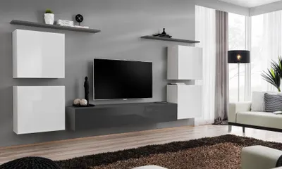 Produktbild von Design Wohnwand Luxus Einrichtung Komplett Wandregal Holzmöbel Wandschrank
