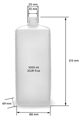 Image de 5 bouteilles plastiques carrées de 1.000 ml en HDPE avec bouchon à vis noir