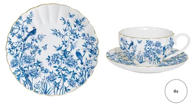 Produktbild von 12tlg. Kaffeeservice PARADISE GARDEN weiß blau für 4 Personen Easy Life