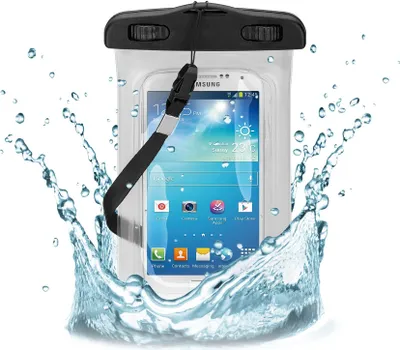 Produktbild von Goobay 64554 Beachbag für Smartphones bis 5'', Schwarz-Transparent - wasser- und sanddichter Outdoor-Aufbewahrungsbeutel