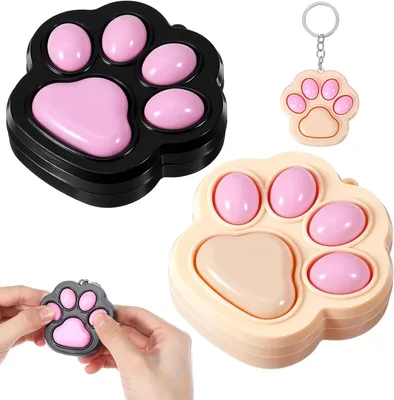 Productafbeelding van Kattenpoot fidget sleutelhanger - Set van 2 - Clicky fidgets - Schattige mini-fidgets - Kousvullers