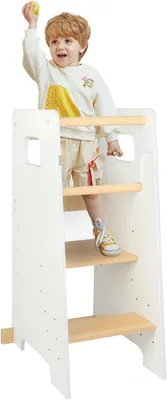 Imagen del producto de Torre de aprendizaje para niños a partir de 1 año, silla de aprendizaje con altura ajustable y protección antideslizante, asistente de cocina Montessori para cocina y baño, color , 90x40x42 cm (blanco)