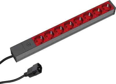 Obrázok produktu pre Bachmann 19'' 2m 8x Schuko H05VV-F 3G 1.00mm², 2 m, Hliník, Čierna, Červená, 8 AC zásuvky/AC zásuviek, 10 A, Čierna