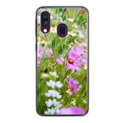 Produktbild von MuchoWow® Handyhülle Schutzhülle Hülle für Samsung Galaxy A40 Blumen - Natur - Grün - Gras - Lila - Weiß Silikon Softcase Handy Hülle - Handy-Tasche