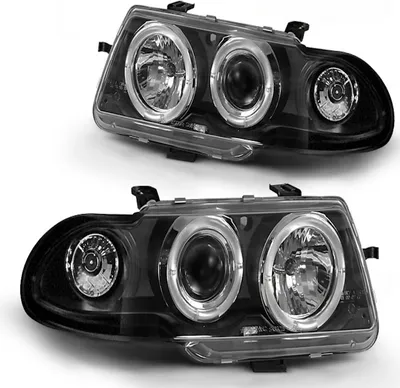Image de Phares "Angel Eyes" compatibles avec l'Opel Astra F, modèles de 91 à 94, de couleur noire