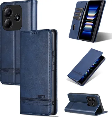 Immagine prodotto di Custodia in pelle per Xiaomi Redmi Note 14 5G, custodia pieghevole a portafoglio con chiusura magnetica e supporto blu