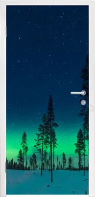 Produktbild von MuchoWow® Türtapete Selbstklebende Türfolie Nordlicht - Schnee - Bäume - Natur - Grün 90x235 cm Türposter Türaufkleber Klebefolie Türklebefolie - XXL-Plakaten - Foster für Türen - Aufkleber