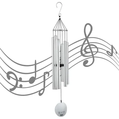 Windspiel mit 6 Glockenröhren, Silber, 75 cm, für Garten & Haus