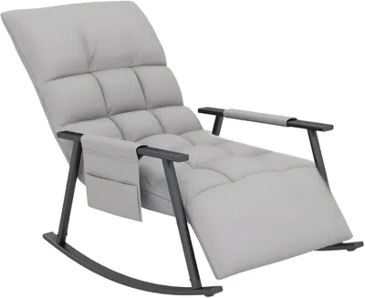 Produktbild von Schaukelstuhl Relaxstuhl mit verstellbarer Rückenlehne & Fußstütze – Grau Mikrofaser Wohnzimmer Sessel mit Seitentasche 134x60x70 cm