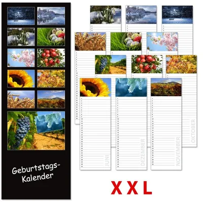 Produktbild von Geburtstagskalender XXL - Hochformat: ca. 445 x 140 mm - neutral und jahresunabhängig mit 12 Monaten, hervorragende Ausführung, gut beschreibbar, immerwährender Kalender für ihre Geburtstagstermine