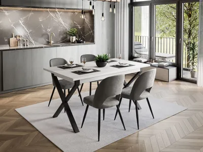 Produktbild von Möbelset X ART- O mit 4 Stühlen, Schwarz / Weiß Matt Polsterstoff: Grau Velvet