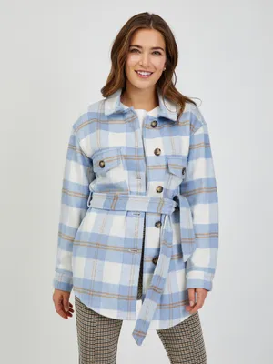 Produktbild von Orsay Weiße und blaue karierte Hemdjacke zum Binden für Damen DP-3522964__M