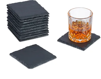 Produktbild von relaxdays sada 12 bridlicových podložiek 10x10 cm