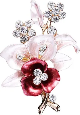 Produktbild von Elegante Frauen Strass Blume Emaille Brosche Pin Strickjacke Schal Corsage Schmuck-Rot
