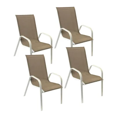 Image de Lot de 4 chaises MARBELLA en textilène taupe - aluminium blanc