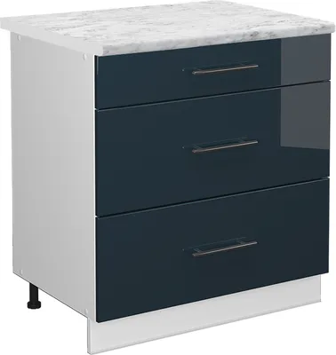Produktbild von Küchenunterschrank Vicco Fame-Line Dunkelblau Hochglanz 80 cm mit 3 Schubladen, AP Marmor, Model 49651
