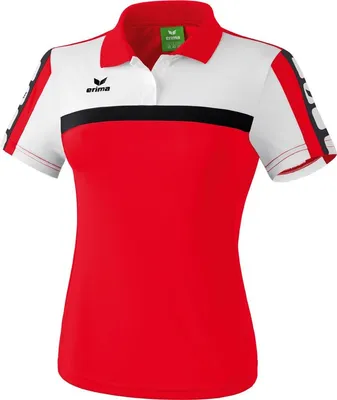 Produktbild von Erima 5-Cubes Poloshirt Damen - Rot / Weiß / Schwarz | Größe: 42