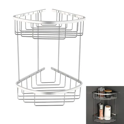 Produktbild von Wandregal, 304 Badezimmer-Wand-/Eckregal, Tragkraft 20 kg, doppellagig, wasserdicht & rostfrei, hält Shampoo, Duschgel, Handtücher u.ä. auf