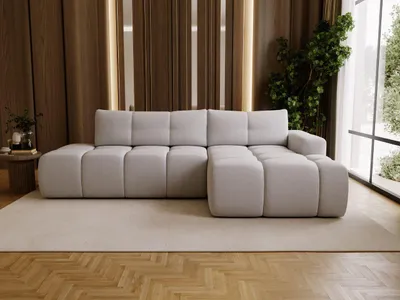Produktbild von GrainGold Ecksofa L-Form Montero Rechts - Ecksofa mit Schlaffunktion, Bettkasten - Moderne Ecksofa, Wohnzimmer Sofa - Eckcouch mit Bouclé-Stoff - Grau