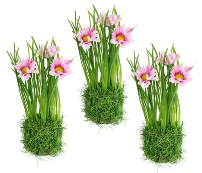 Image de Marguerites artificielles en herbe, ensemble de 3, 20 cm. Fleurs artificielles, marguerites