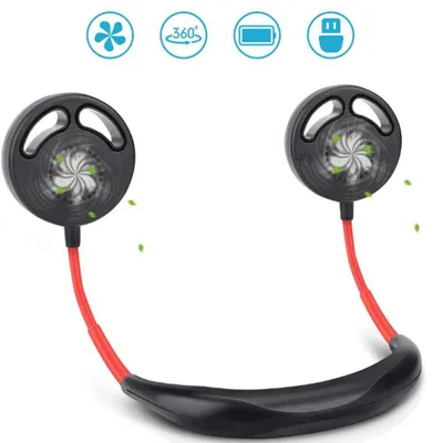 Obrázek produktu pro Přenosný ventilátor, USB ventilátor, tichý, ventilátor s volnými rukama, ventilátor na krk bez lopatek, 2x skládací, ideální pro turistiku a kempování