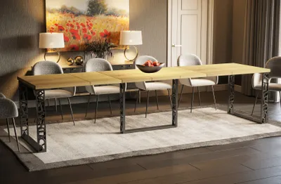 Produktbild von Endo-Möbel Esstisch ausziehbar Borys Max 130cm - 250cm Kufengestell Kufen Metall Kulissentisch (Natur Eiche)