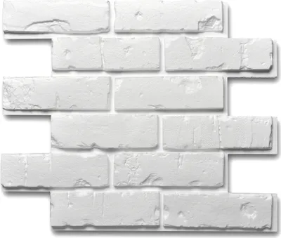 A close-up, straight-on view of white brick wall panels.