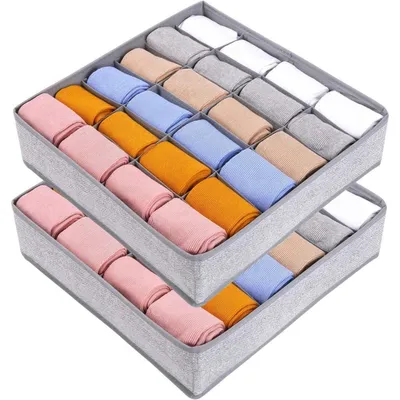 Obrázek produktu pro Organizéry do zásuvek, sada 2 kusů, s 24 přihrádkami, skládací, rozměry 30x30x9 cm, vhodné do šatníku a na spodní prádlo