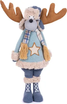 Produktbild von Figur MagicHome Weihnachten, Rentier Junge im blauen Pullover, Stoff, 24x18x55 cm