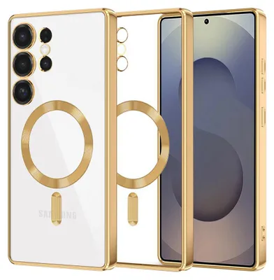 Produktbild von Techsuit Luxury Crystal Back Cover Hülle mit MagSafe für Samsung Galaxy S25 Ultra - Transparent/Gold