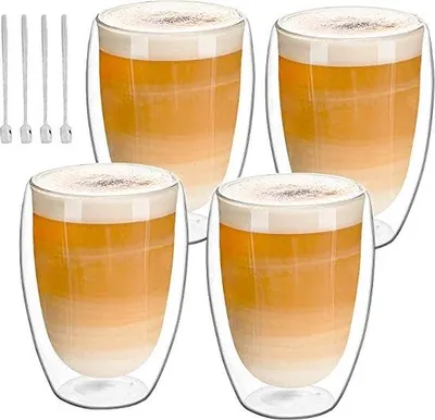 Produktbild von Doppelwandige Cappuccino-Tassen, Kaffeebecher, Espresso-Tassen - Mokkatassen, Kaffeebecher, Espressotassen - Tassen - 4er Set, 350 ml Tassen
