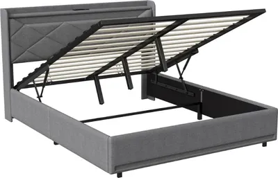 Obrázek produktu pro Čalouněná postel Fortuna Lai 140x200 cm s LED osvětlením a funkcí nabíjení USB/Type-C - Postel s úložným prostorem a plynovou tlakovou pružinou - Šedé povlečení