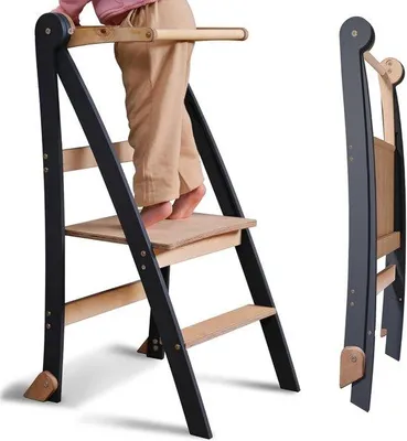 Produktbild von Famanu Holzlernturm für Kinder - Faltbares Aufstiegshilf mit Kipp-Schutz