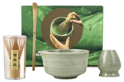 Productafbeelding van Matcha-set 4-delig - Matcha-kom - Matcha-besen - Chasen - Matcha-lepel - Accessoires voor theeceremonie - Theeset