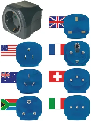 Immagine prodotto di Set di spine da viaggio 7 inserti 16A/250V con fusibile 10A Confezione da 5 pezzi