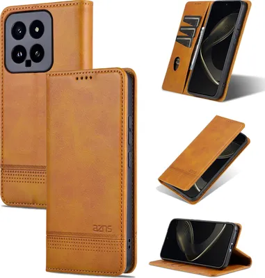 Obrázek produktu pro Kožené pouzdro pro Xiaomi 14, skládací peněženkové pouzdro s magnetickým uzávěrem a stojánkem Žluť