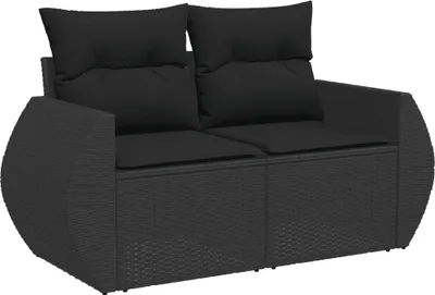 Image de vidaXL Canapé de jardin avec coussins 2 places noir poly rotin